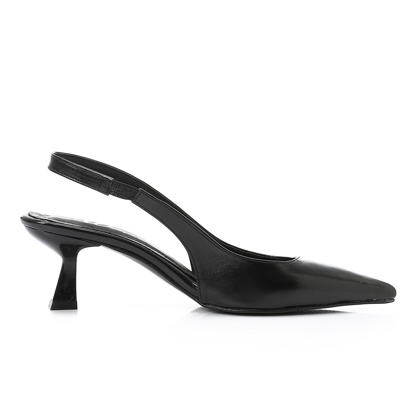 Leather Solid Slingback Pointed-Toe Pumps – Black