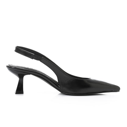 Leather Solid Slingback Pointed-Toe Pumps – Black