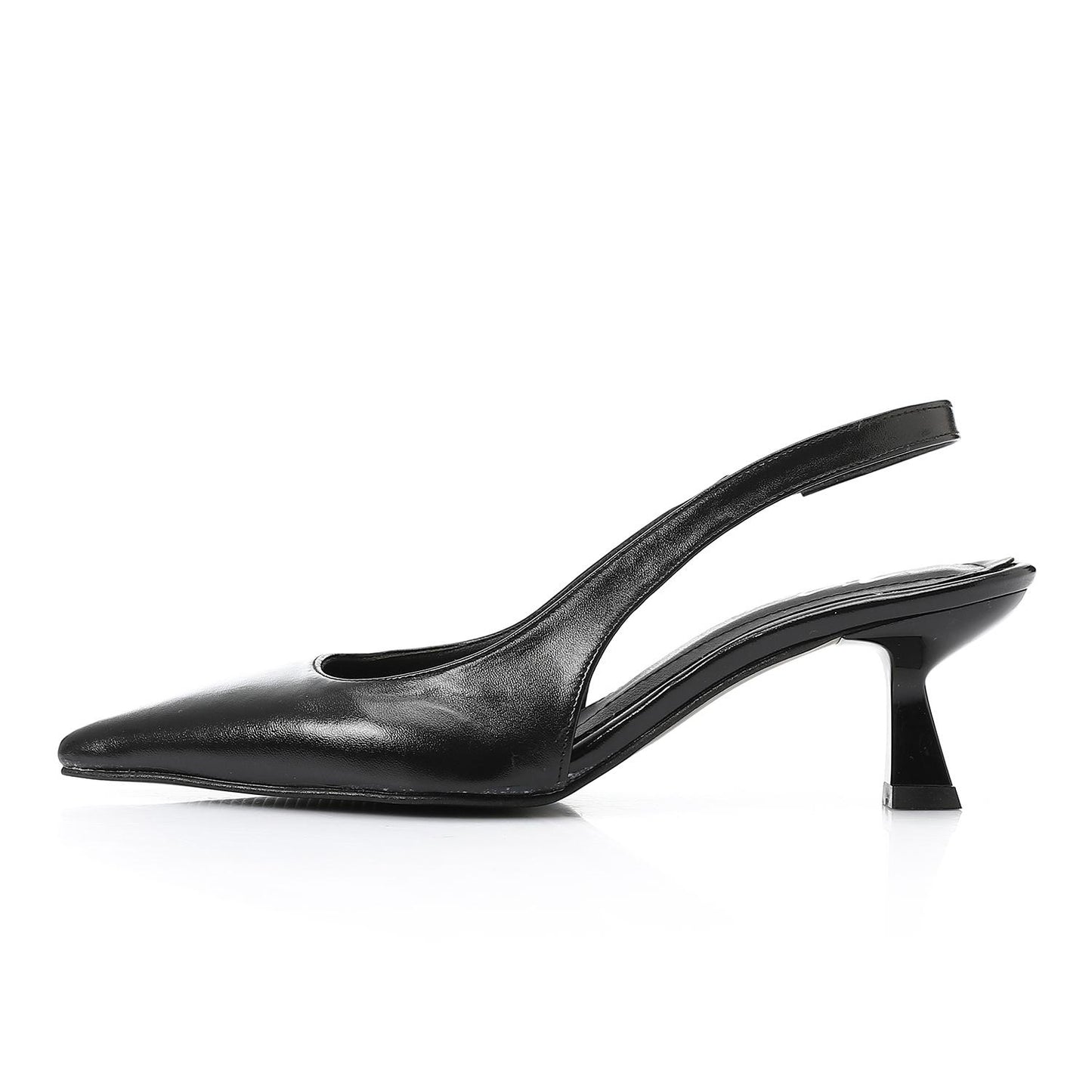 Leather Solid Slingback Pointed-Toe Pumps – Black