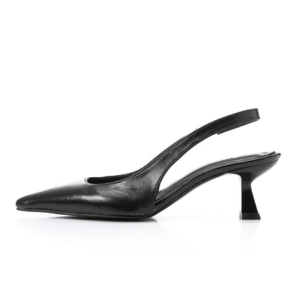 Leather Solid Slingback Pointed-Toe Pumps – Black