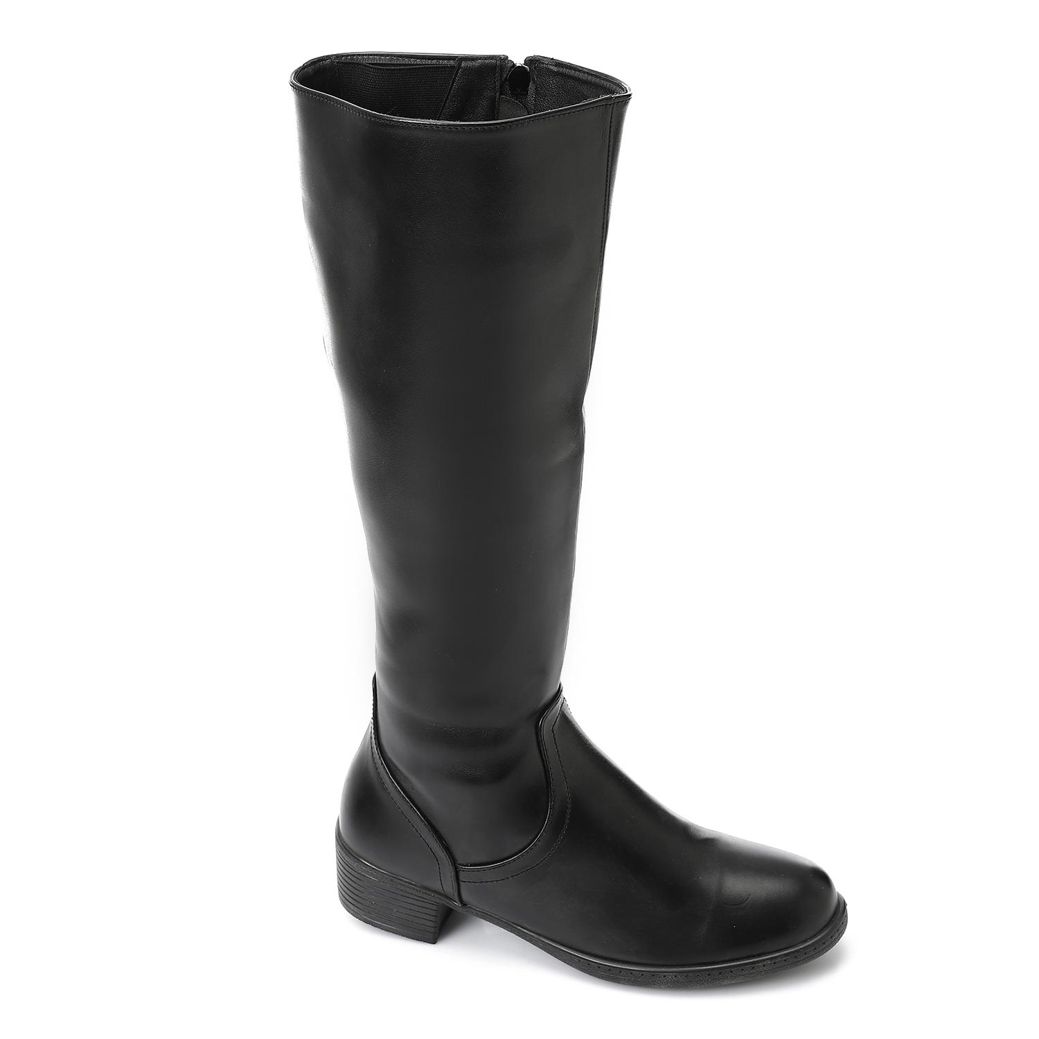 Leather Solid Knee-High Flat – Black