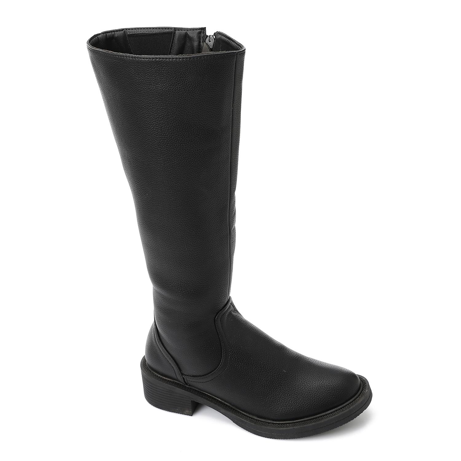 Leather Solid Long Boots – Black