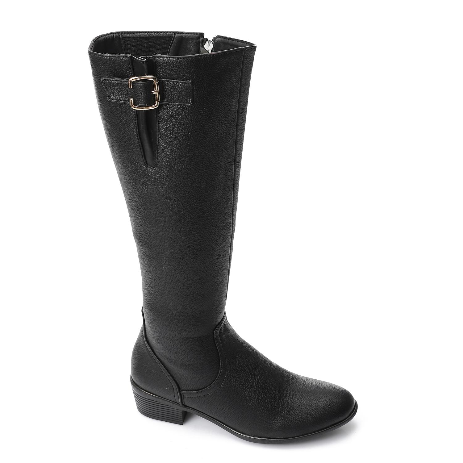 Leather Solid Long Boots – Black