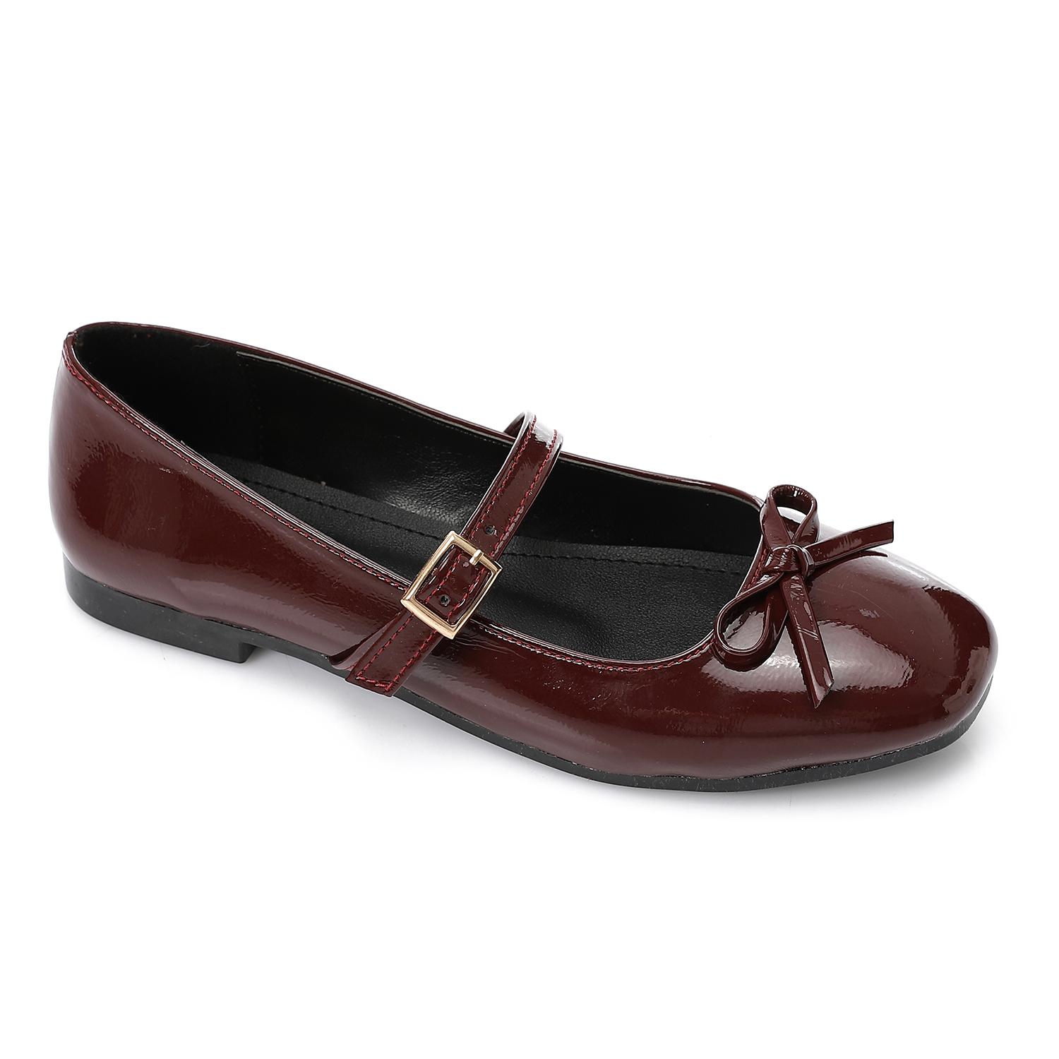 Patent Leather Plain Flat Shoes – Burgundy