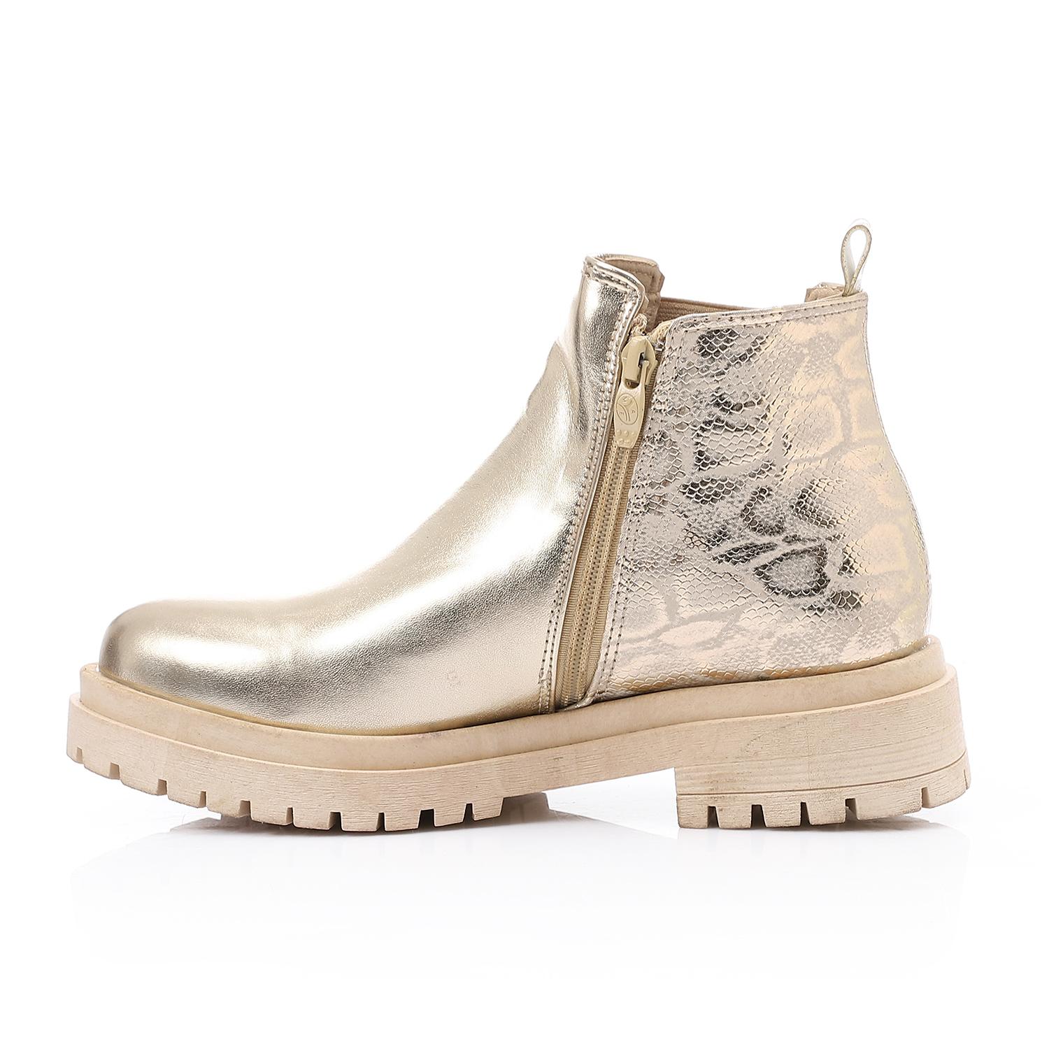 Croc-Embossed Side-Zip Ankle Boot – Gold