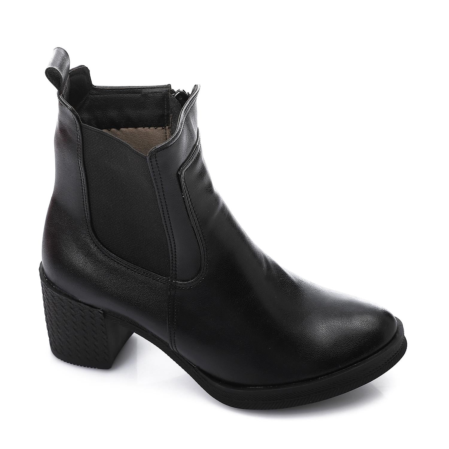 Croc-Embossed Block Heel Ankle Boot – Black
