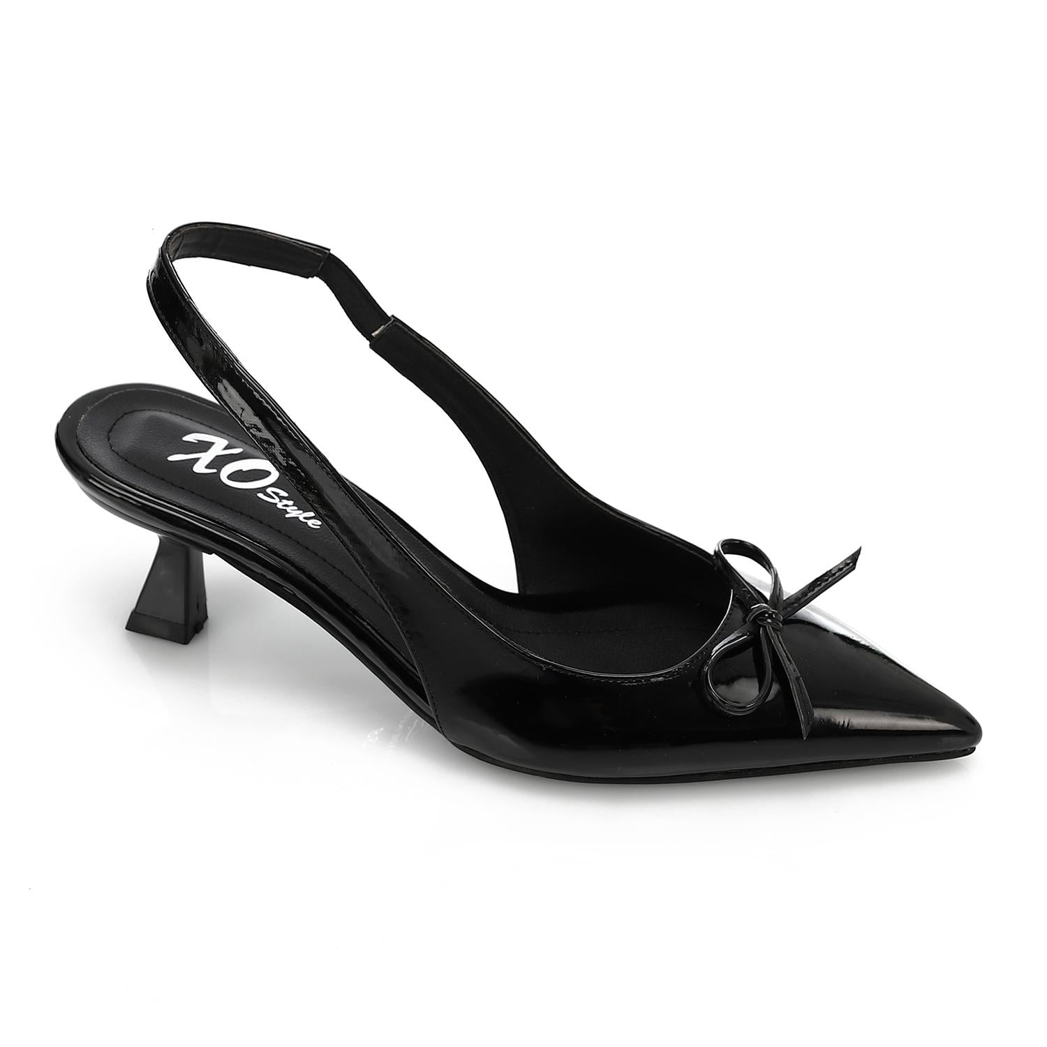 Pointed-Toe Slingback Kitten Heels - Black - 1583