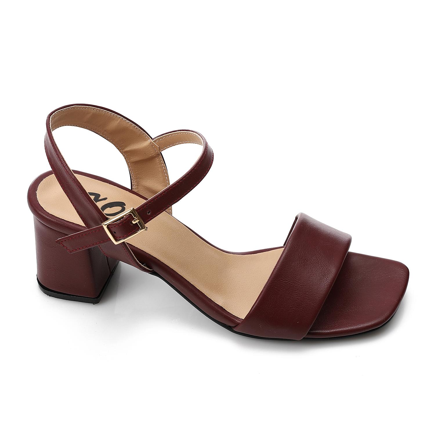 Classic Ankle Strap Block Heel Sandals - Burgundy - 1684