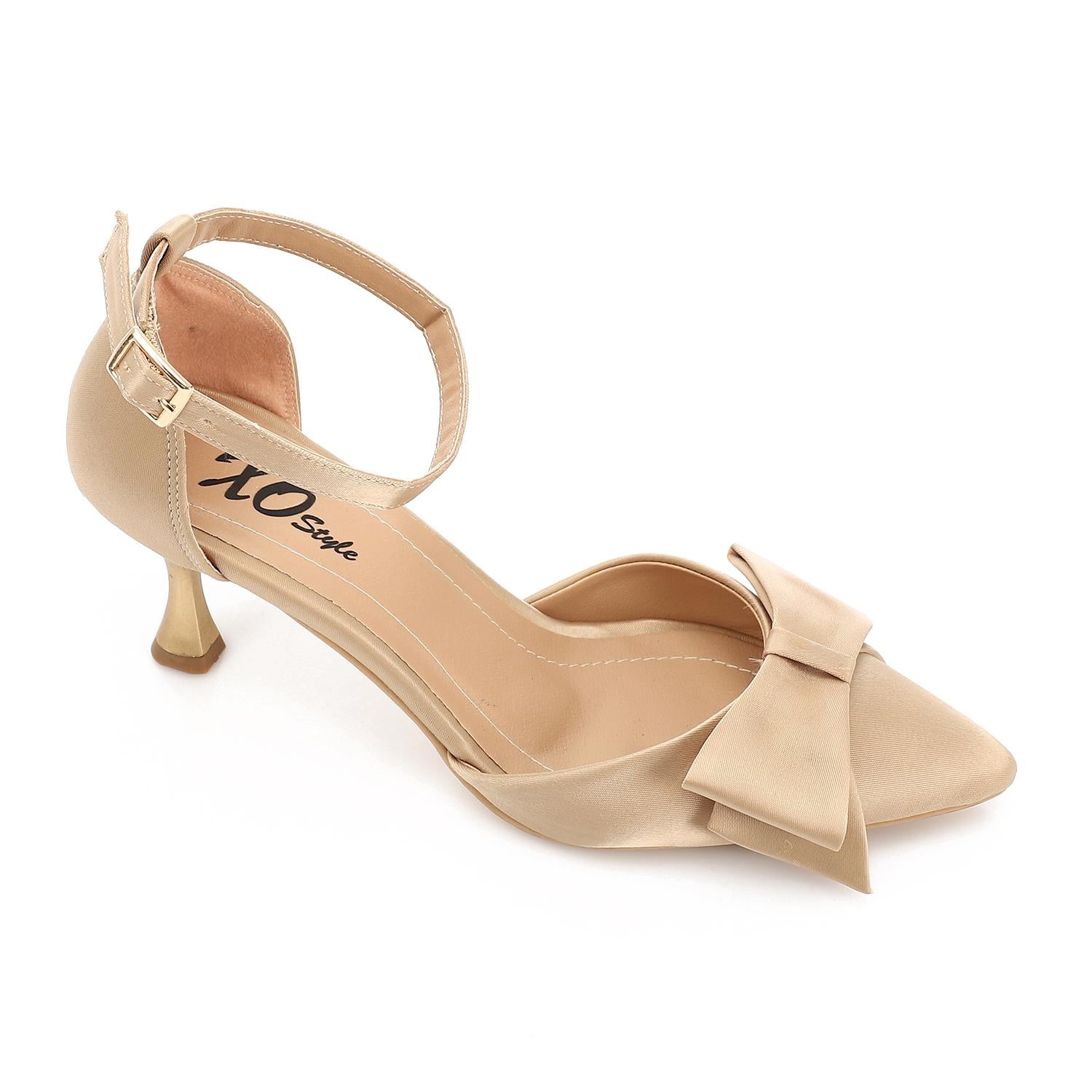 Bow Detail Ankle Strap Pointed Heels - Gold - 1618