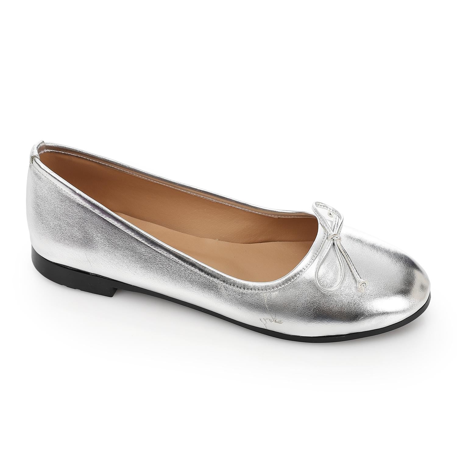 Bow Detail Ballet Flats - Silver - 1672