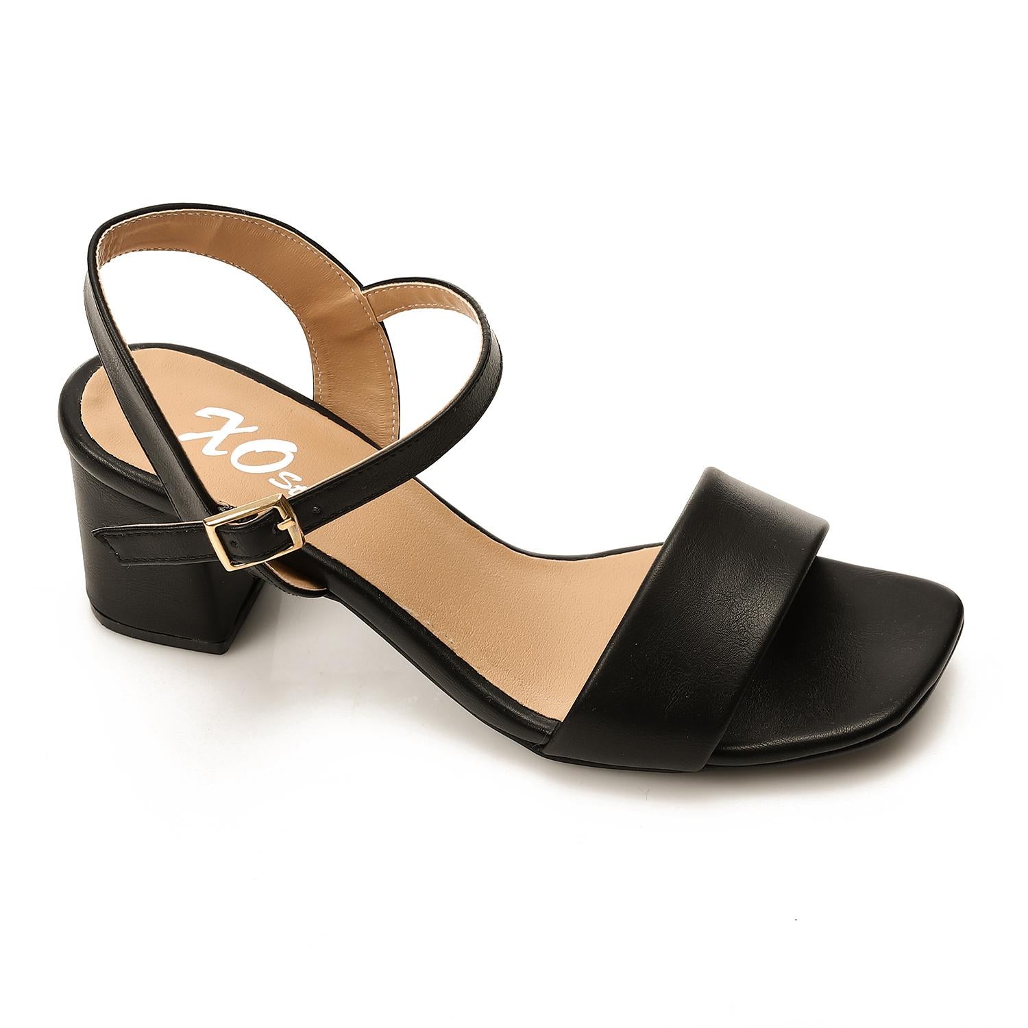 Classic Ankle Strap Block Heel Sandals - Black - 1684