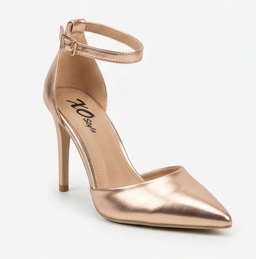 Metallic Pointed-Toe Ankle-Strap Stiletto Pumps – Gold