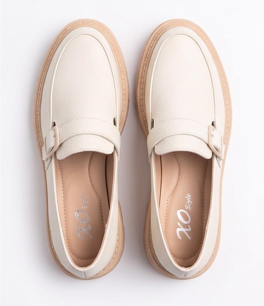 Buckle Strap Chunky Sole Loafers – White