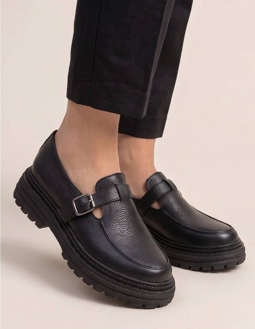 Buckle Strap Chunky Sole Loafers – Black