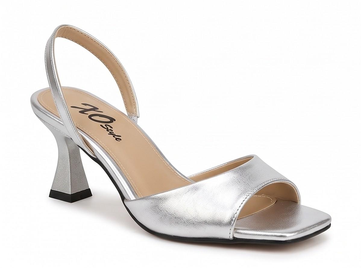 Metallic Leather Slingback Heel Sandals – Silver
