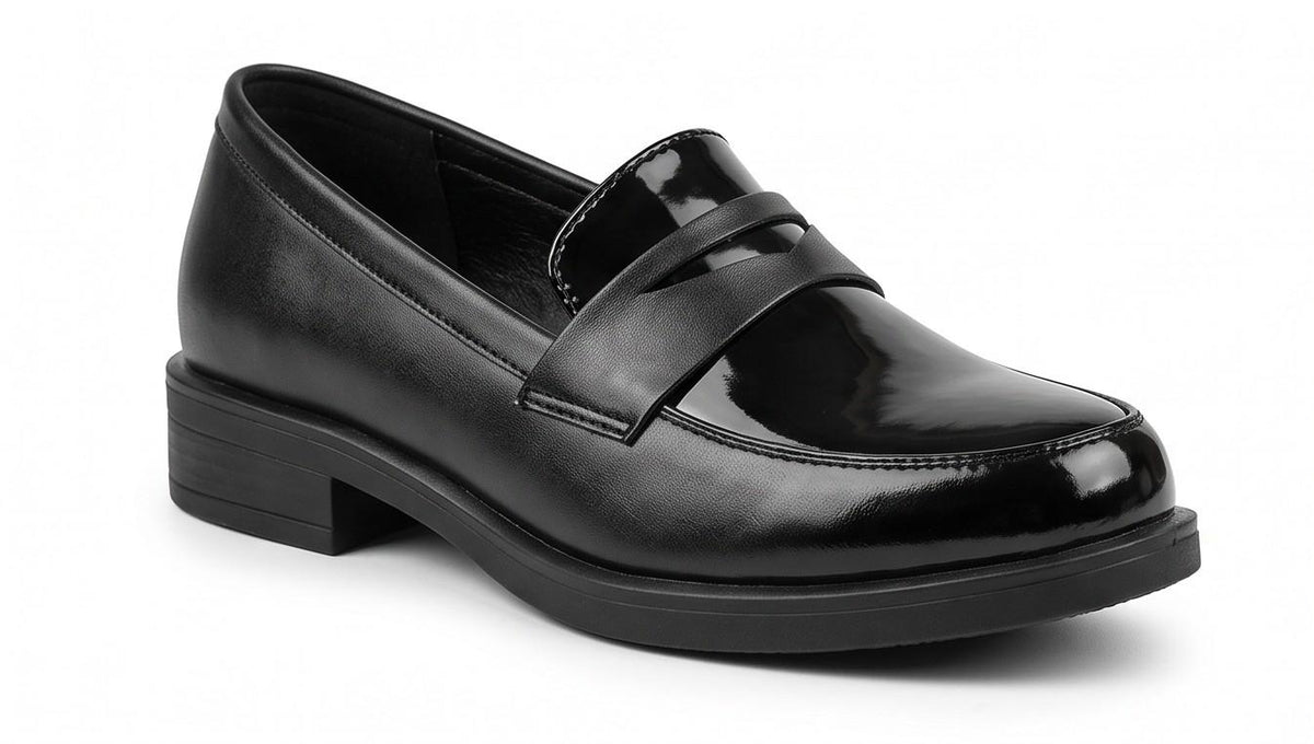 Patent Panel Penny Loafers – Black