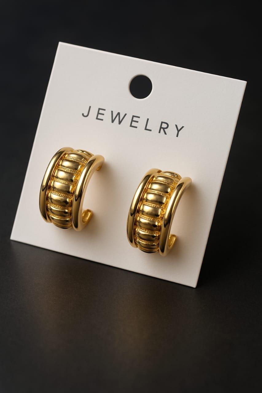 Gold-Toned Chunky Ribbed Hoop Earrings
