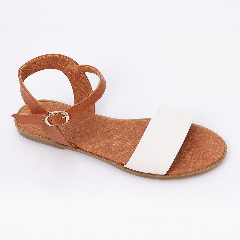 Color Block Buckle Strap Flat Sandals – White