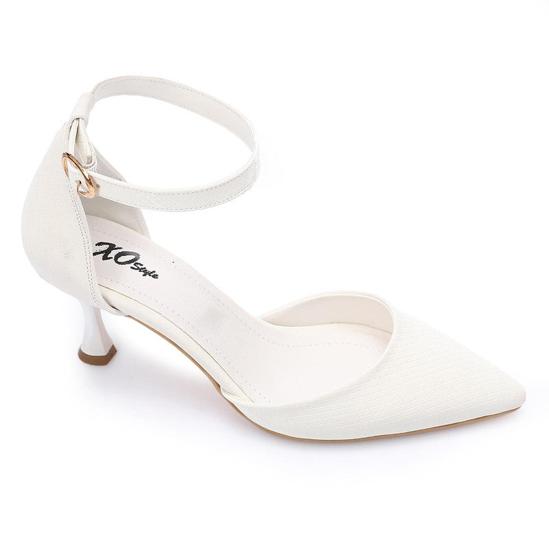 Textured Ankle Strap 5cm Heel Pumps – White