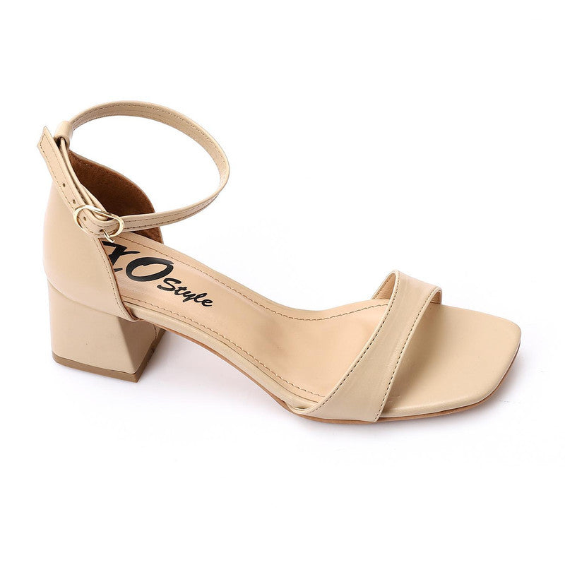 Minimal Strap 3cm Block Heel Sandals – Beige