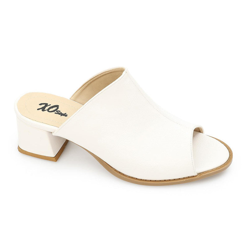 Leopard Print Wide Heel Mules – White