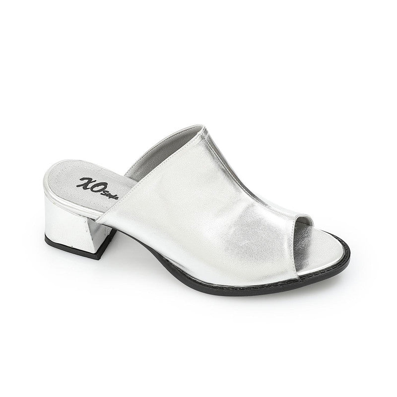 Metallic Wide Heel Wedding Mules – Silver