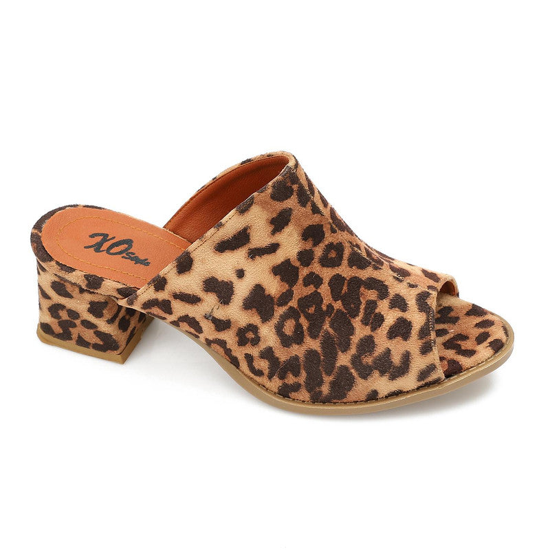 Leopard Print Wide Heel Mules – Brown