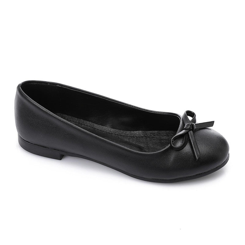 Bow Detail Leather Ballet Flats – Black