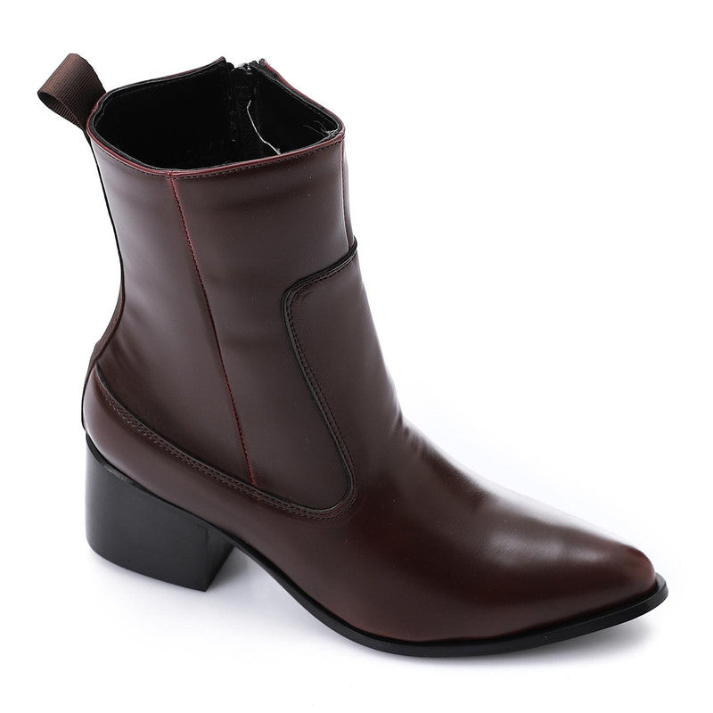 Classic Block Heel Ankle Boots – Brown