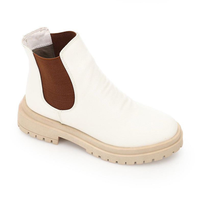 Solid Elastic Panel Ankle Boots – Off White