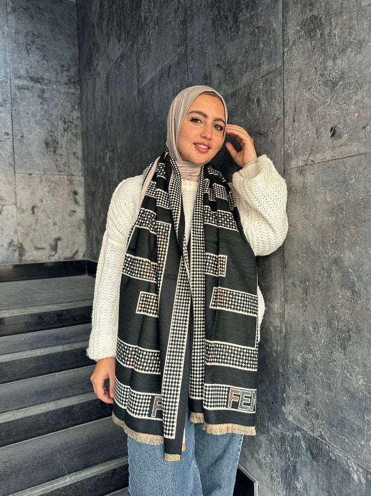 Double Face Winter Shawl-Black