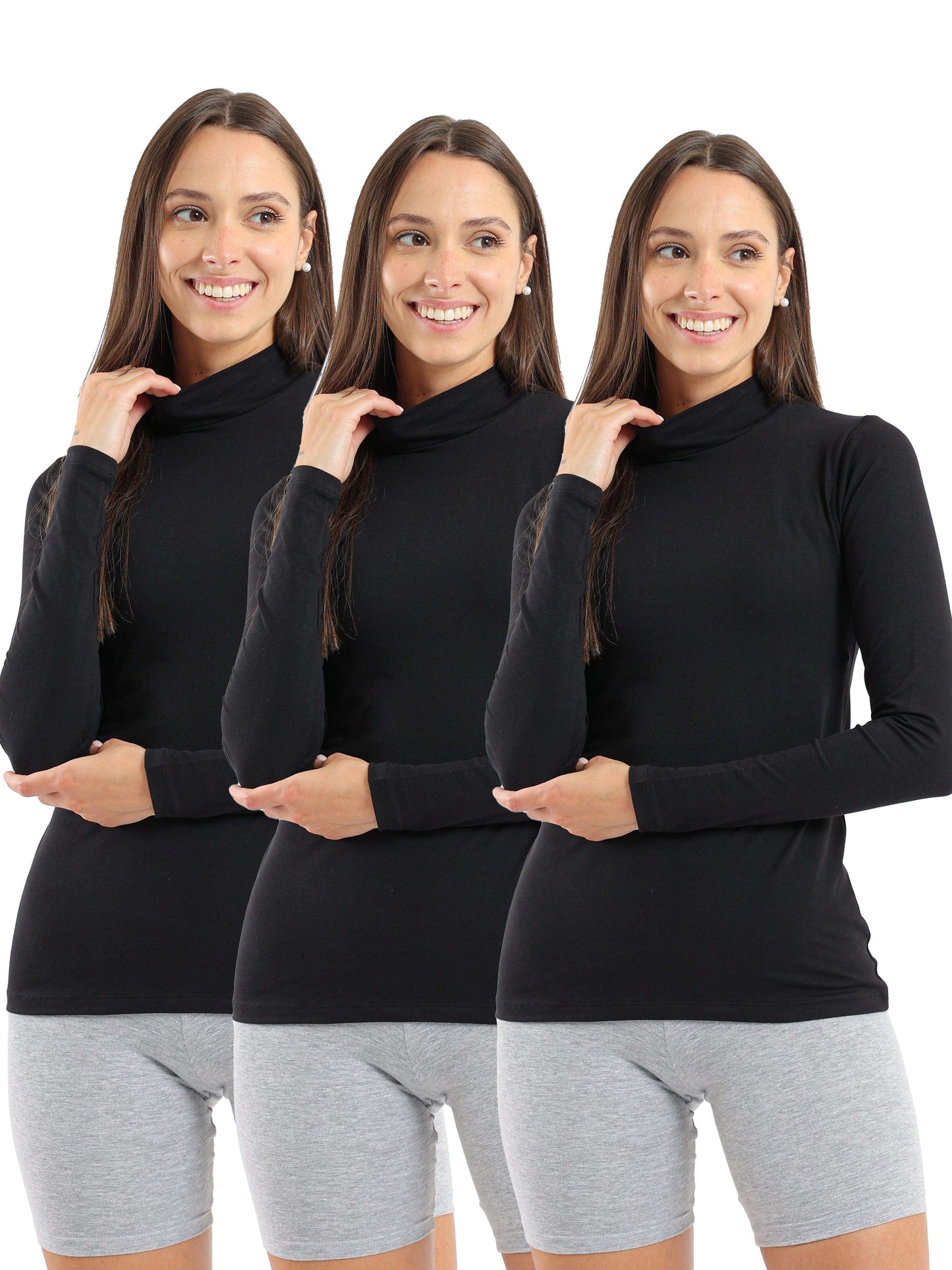 High Neck Long Sleeve Cotton Top - Pack of 3 - Carina - ÙƒØ§Ø±ÙŠÙ†Ø§