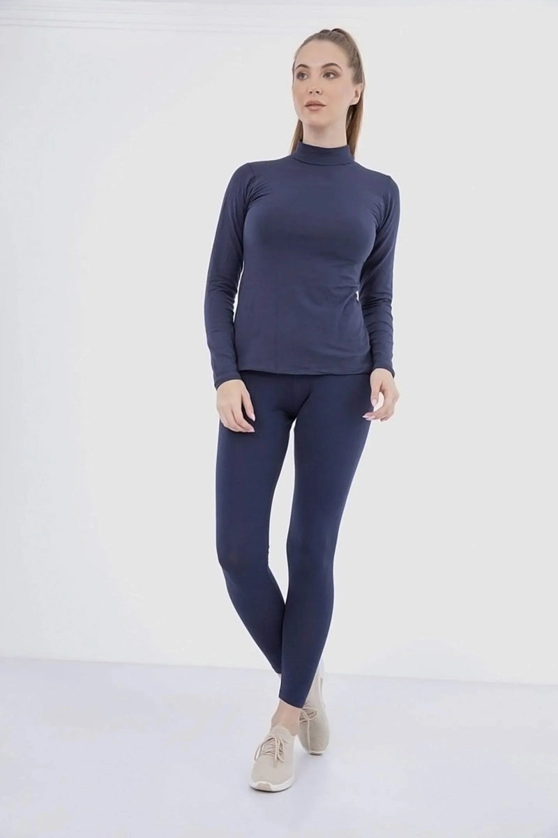 High Neck Slim Fit Top - Navy