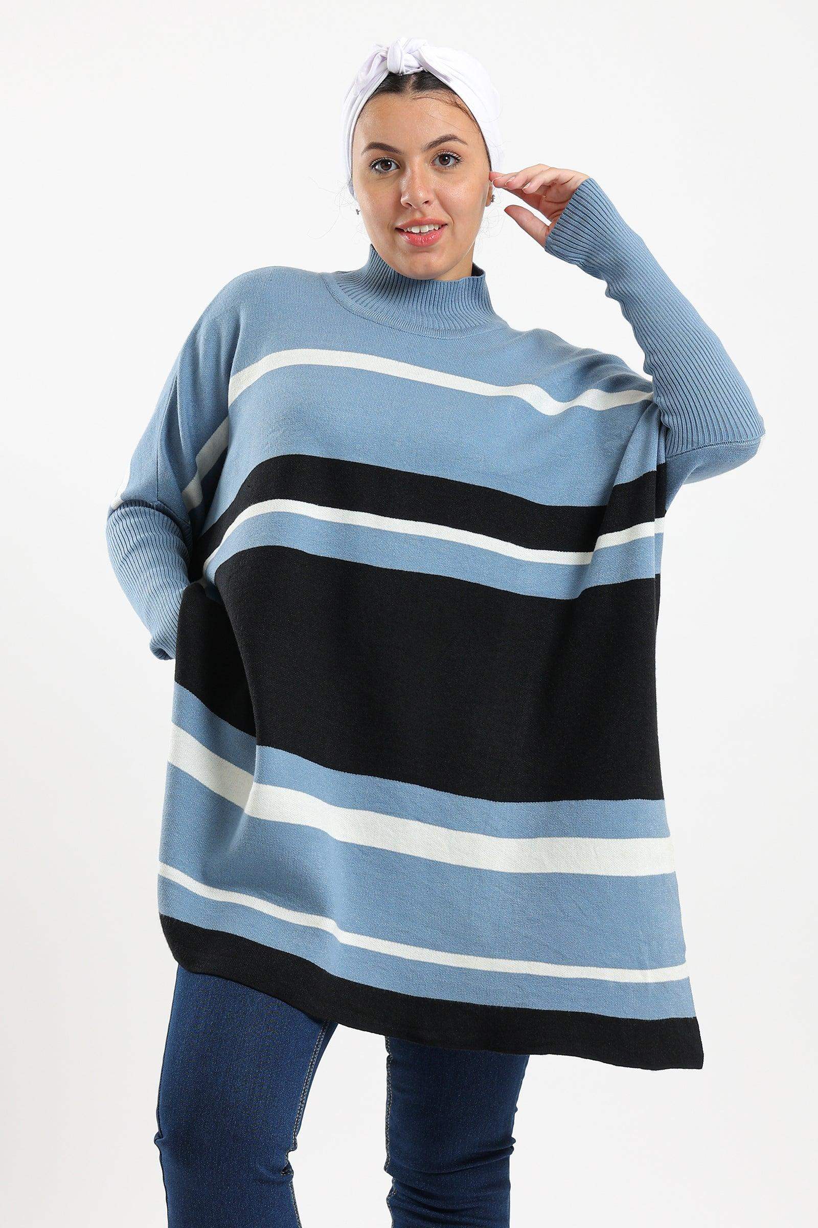 High Neck Striped Poncho - Carina - ÙƒØ§Ø±ÙŠÙ†Ø§