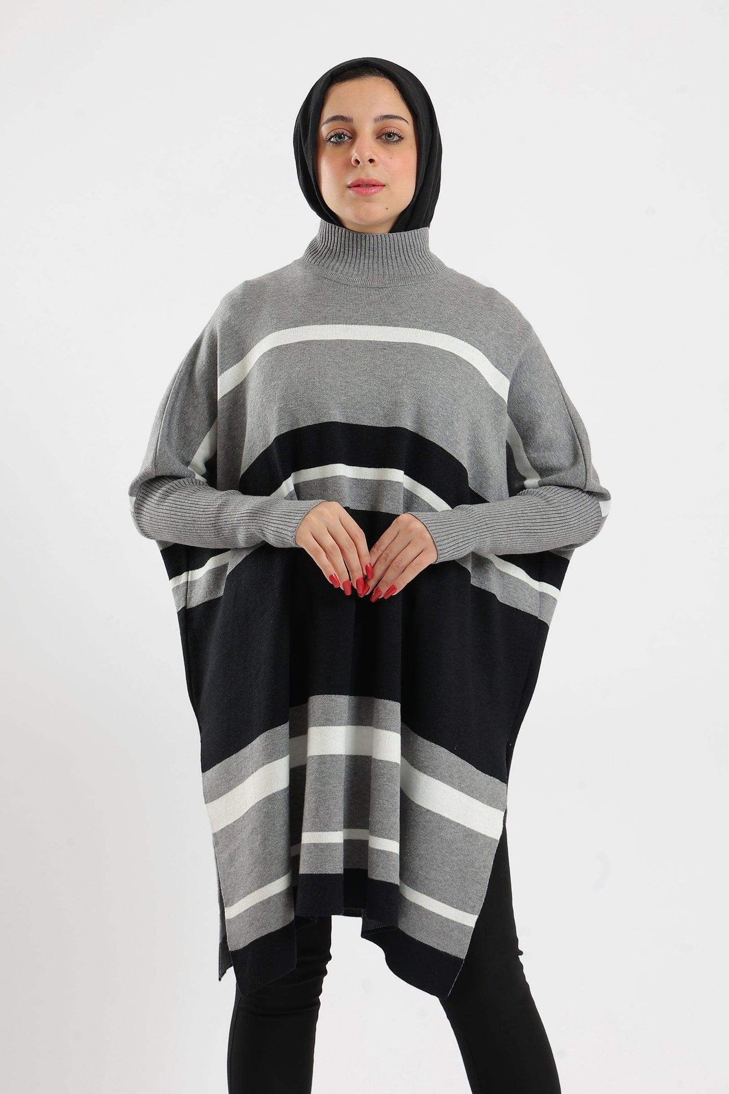 High Neck Striped Poncho - Carina - ÙƒØ§Ø±ÙŠÙ†Ø§