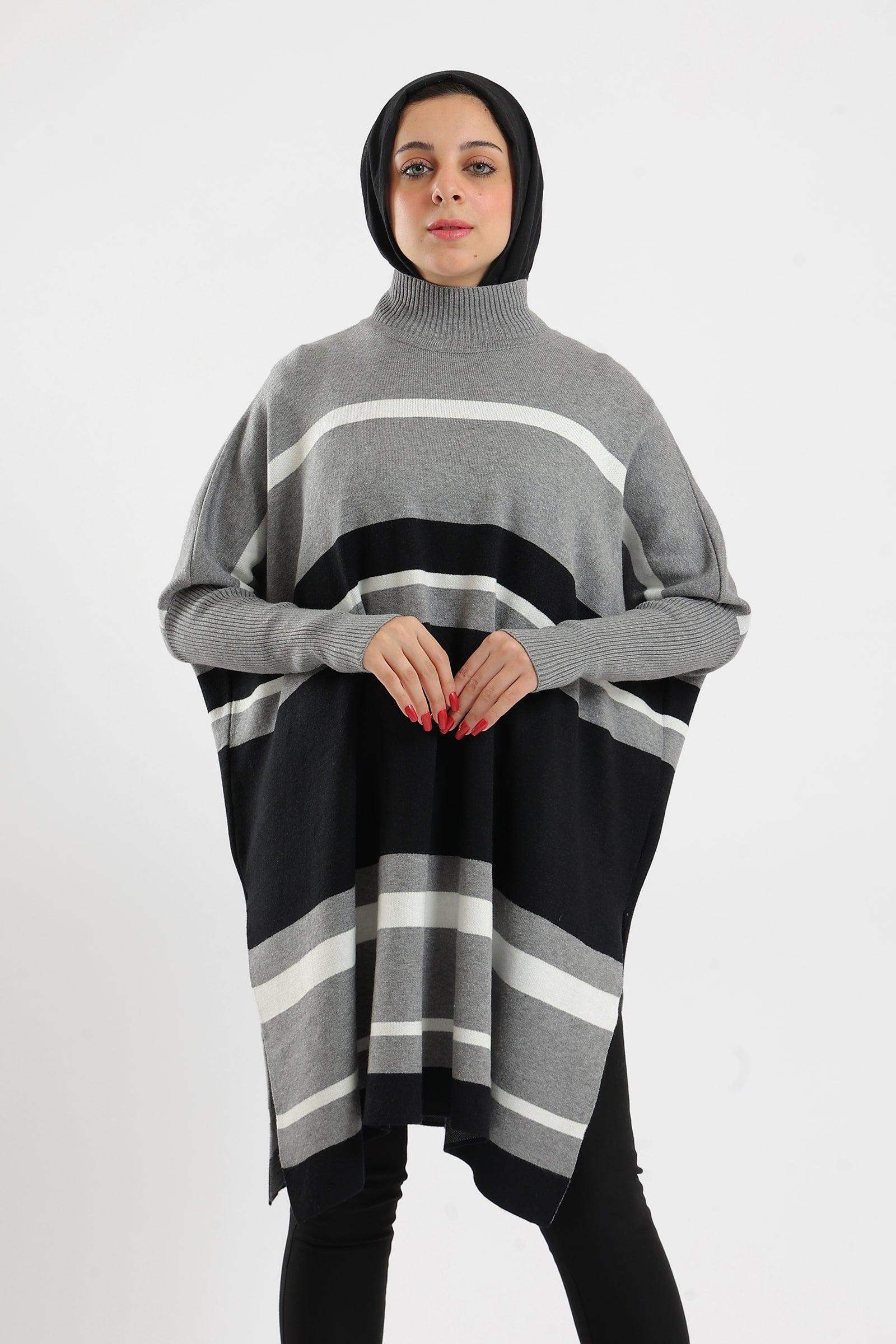 High Neck Striped Poncho - Carina - ÙƒØ§Ø±ÙŠÙ†Ø§