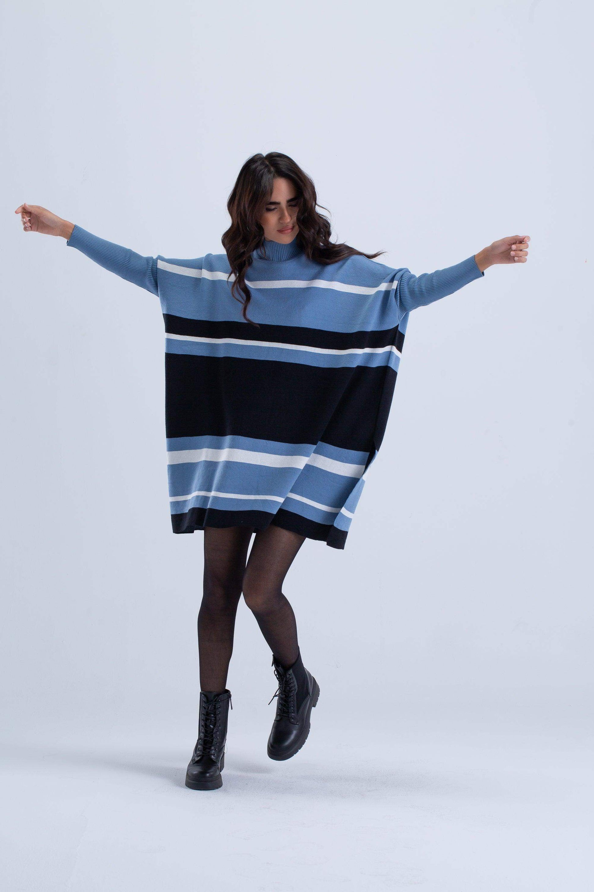 High Neck Striped Poncho - Carina - ÙƒØ§Ø±ÙŠÙ†Ø§