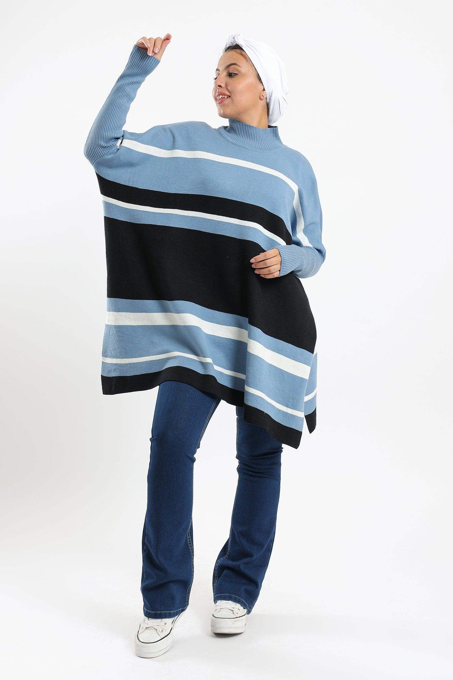 High Neck Striped Poncho - Carina - ÙƒØ§Ø±ÙŠÙ†Ø§