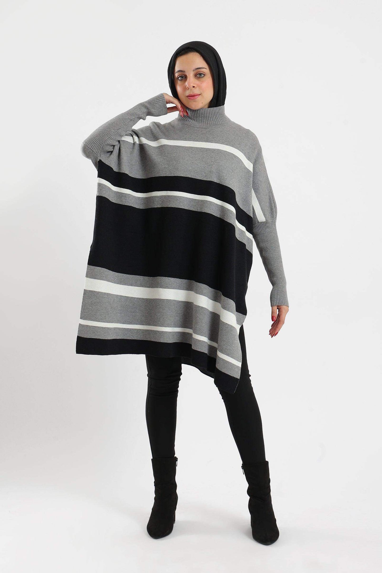 High Neck Striped Poncho - Carina - ÙƒØ§Ø±ÙŠÙ†Ø§