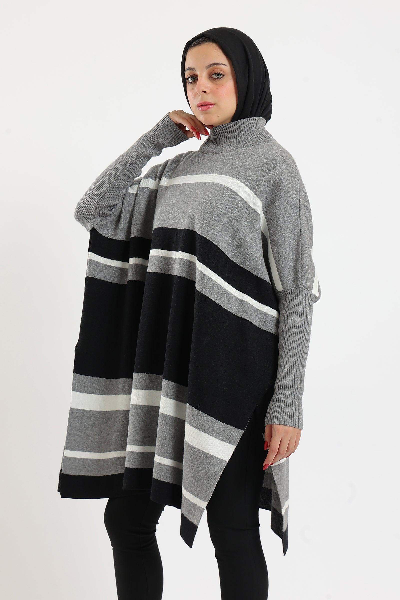 High Neck Striped Poncho - Carina - ÙƒØ§Ø±ÙŠÙ†Ø§