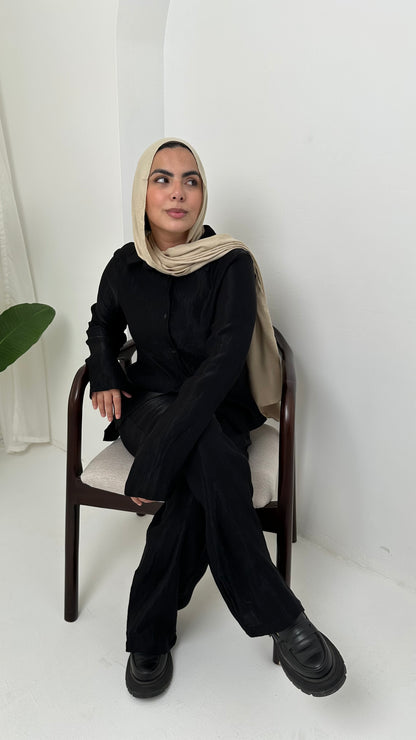 Textured Solid Co-Ord Set – Black