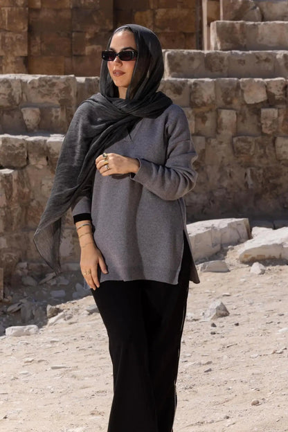 Polyamide Blend Solid Pullover – Grey