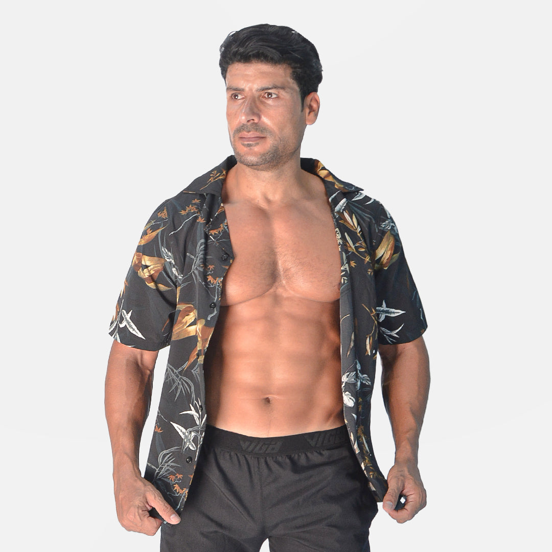 Polyester Tropical Print Hawaiian Shirt – Multicolor