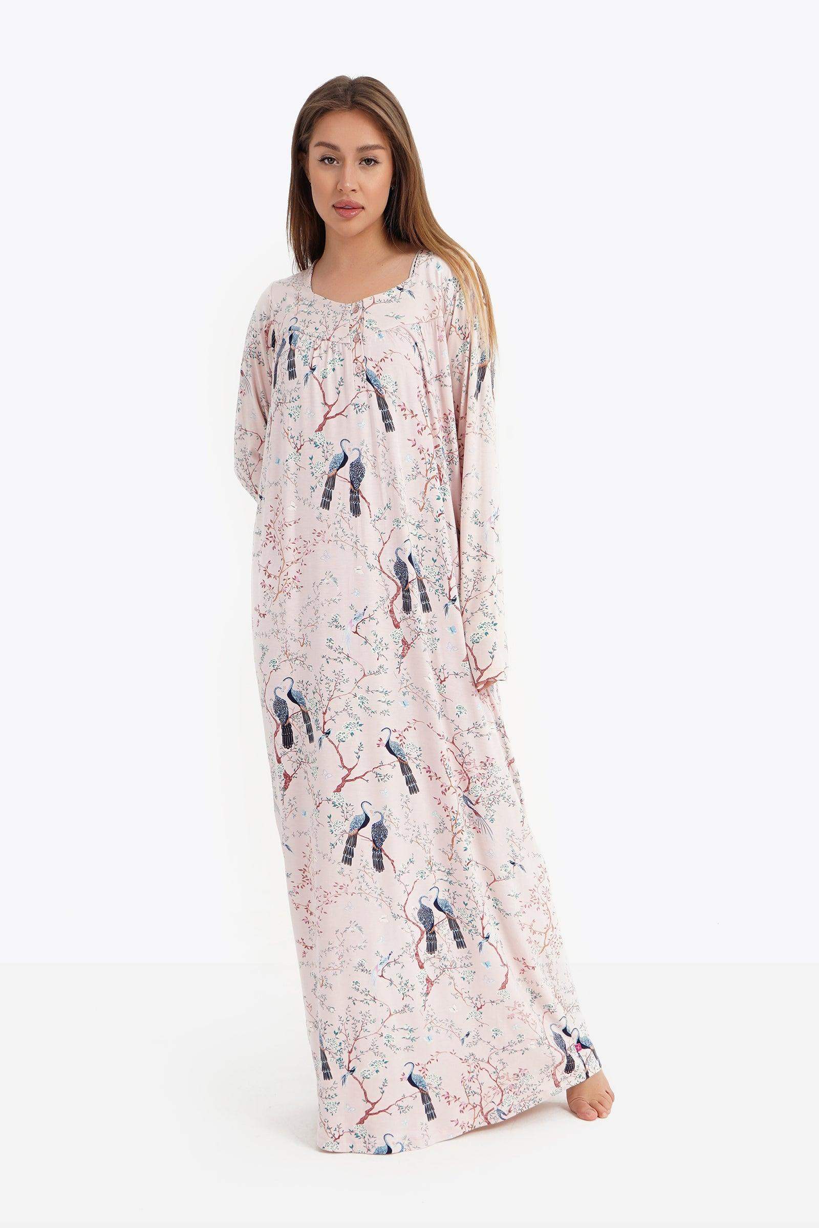 Jersey Printed Maxi Nightgown - Carina - ÙƒØ§Ø±ÙŠÙ†Ø§