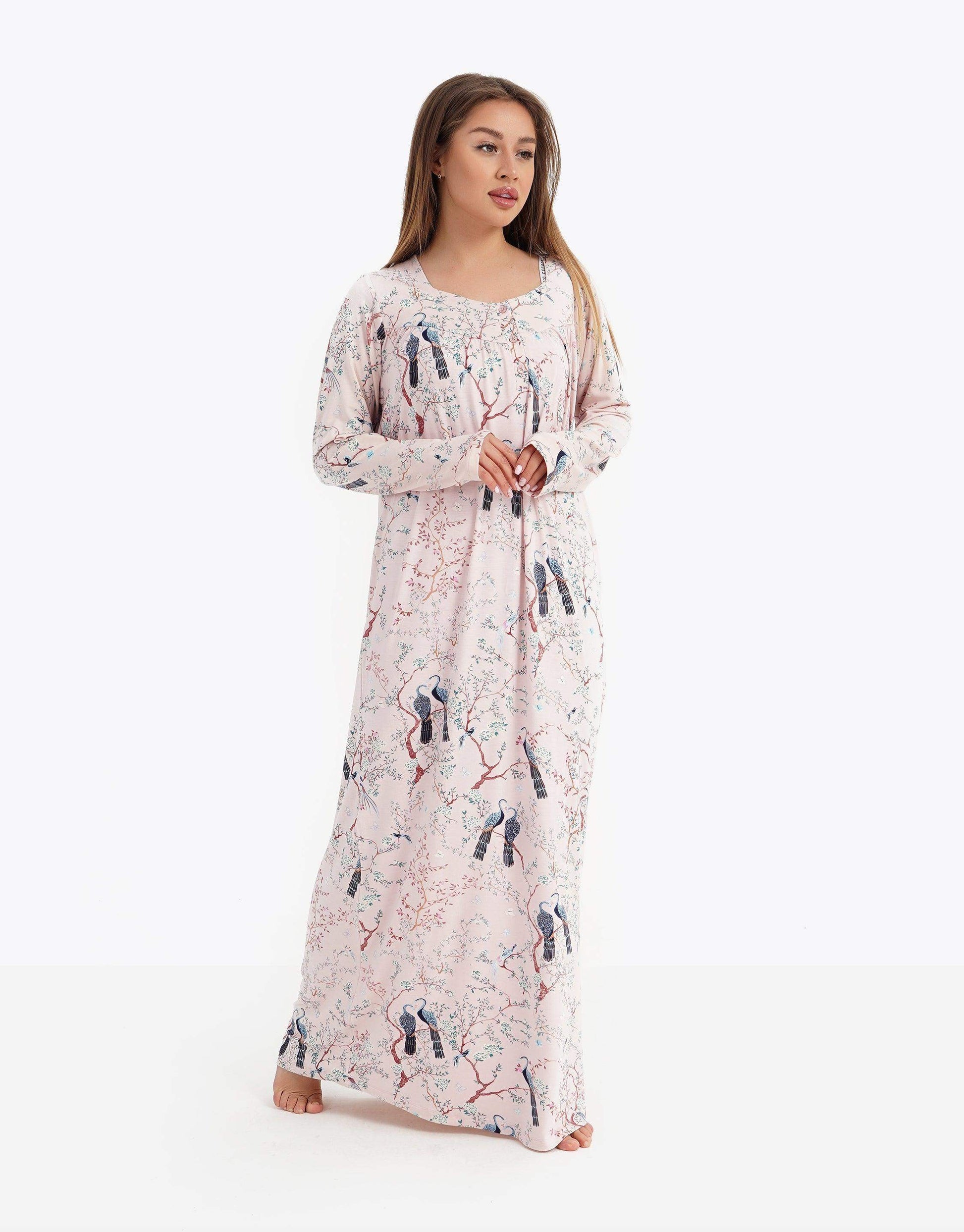 Jersey Printed Maxi Nightgown - Carina - ÙƒØ§Ø±ÙŠÙ†Ø§