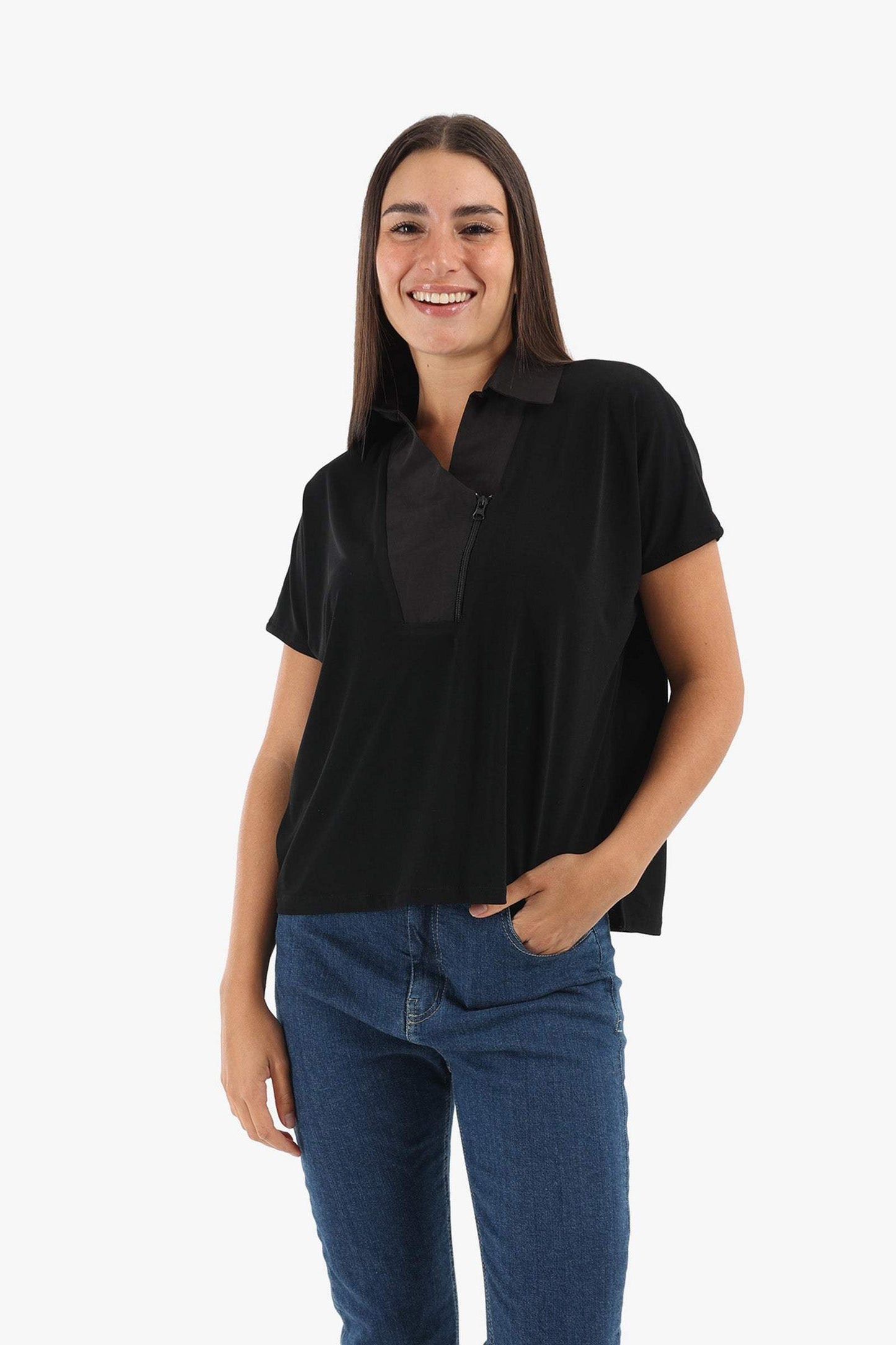 Johnny Collar Black Blouse - Carina - ÙƒØ§Ø±ÙŠÙ†Ø§