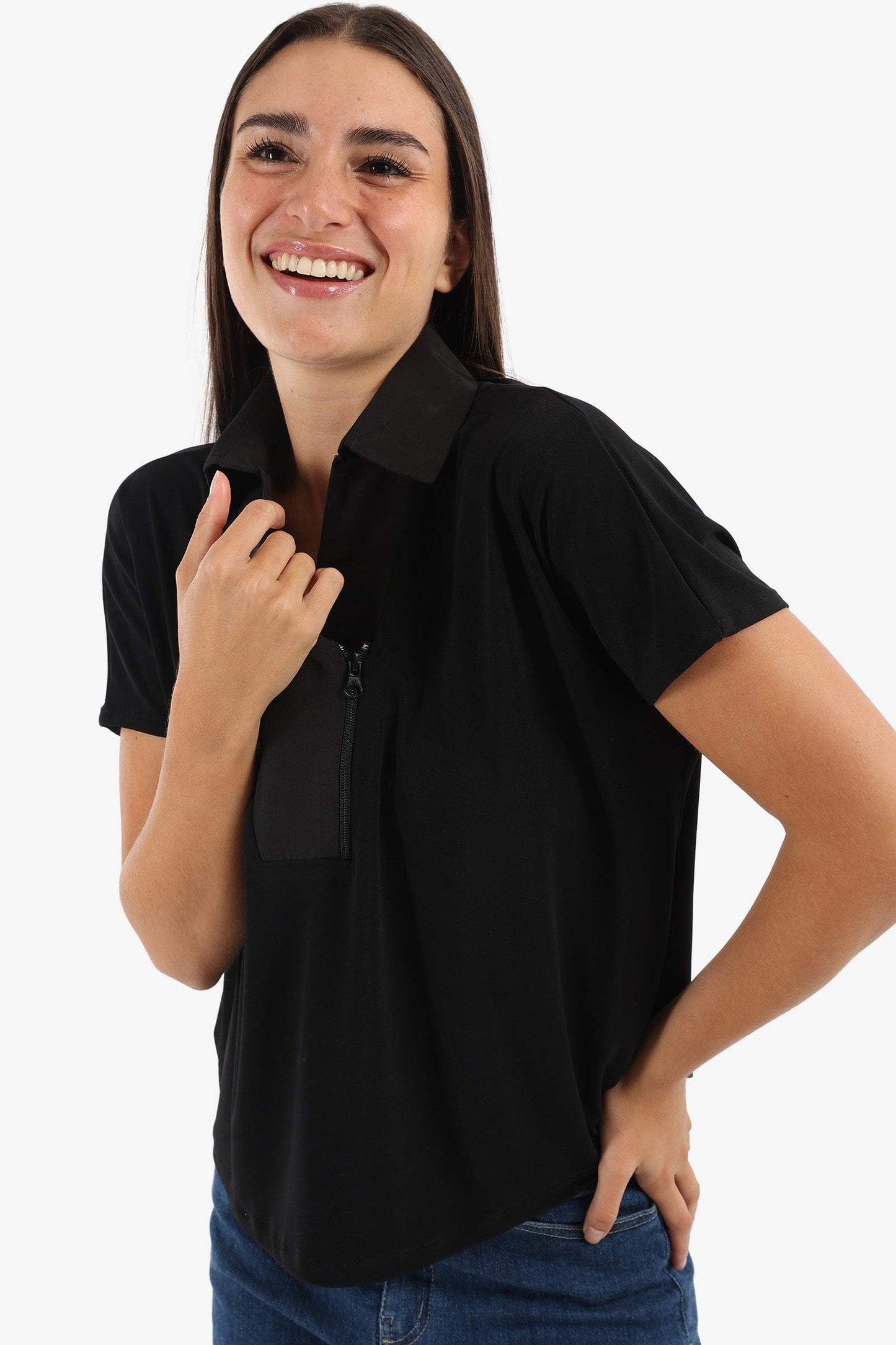 Johnny Collar Black Blouse - Carina - ÙƒØ§Ø±ÙŠÙ†Ø§