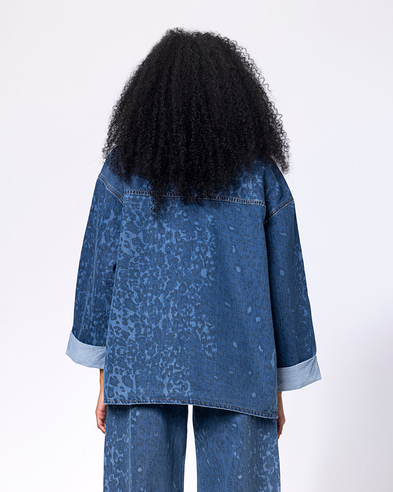 Denim Leopard Print Oversized Jacket