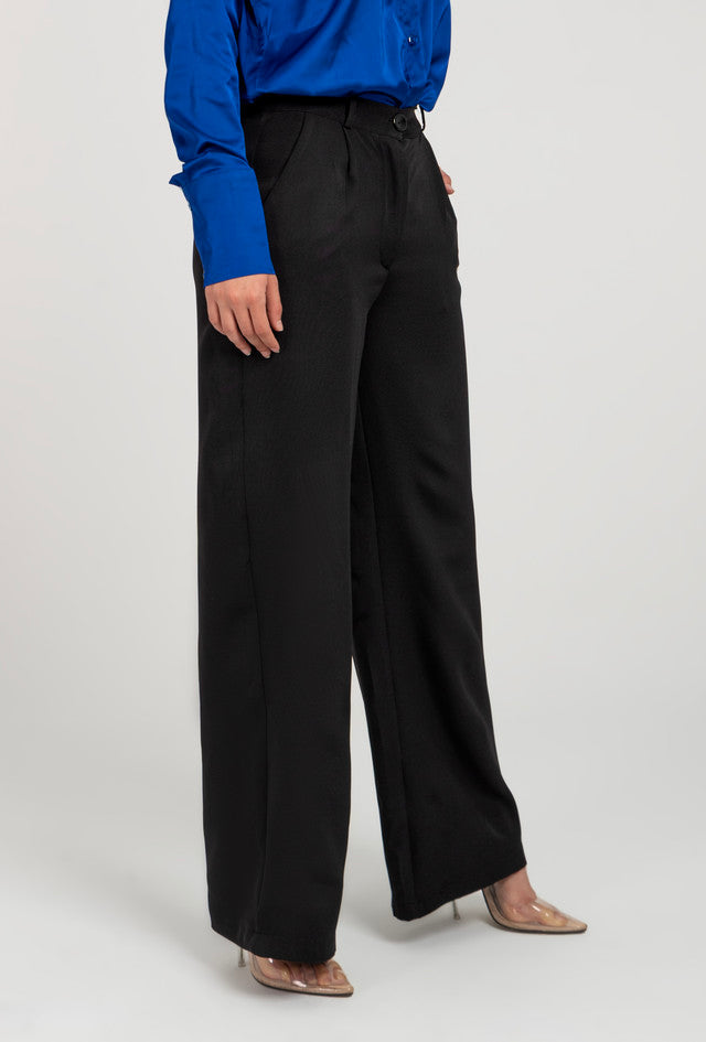 Crepe Wide Leg Formal High Waist Pant - Black