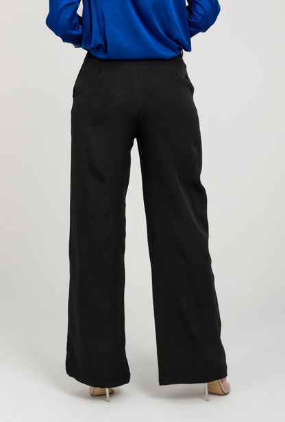 Crepe Wide Leg Formal High Waist Pant - Black